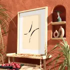 Bej Minimal Akışkan Çizgiler Doğal Ahşap Çerçeveli Tablo Ofis Kanvas Görünümlü Salon Oturma
