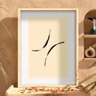 Bej Minimal Akışkan Çizgiler Doğal Ahşap Çerçeveli Tablo Ofis Kanvas Görünümlü Salon Oturma
