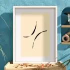 Bej Minimal Akışkan Çizgiler Beyaz Ahşap Çerçeveli Tablo Salon Oturma Odası Duvar Dekoru