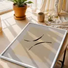 Bej Minimal Akışkan Çizgiler Beyaz Ahşap Çerçeveli Tablo Salon Oturma Odası Duvar Dekoru