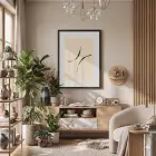 Bej Minimal Akışkan Çizgiler Siyah Ahşap Çerçeveli Tablo Ofis Kanvas Görünümlü Salon Oturma