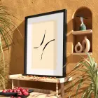 Bej Minimal Akışkan Çizgiler Siyah Ahşap Çerçeveli Tablo Ofis Kanvas Görünümlü Salon Oturma