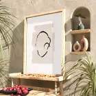 Organik Soyut Çizgi Doğal Ahşap Çerçeveli Tablo Koridor Ofis Kanvas Görünümlü Salon Oturma