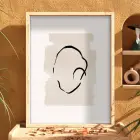 Organik Soyut Çizgi Doğal Ahşap Çerçeveli Tablo Koridor Ofis Kanvas Görünümlü Salon Oturma