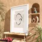 Organik Soyut Çizgi Beyaz Ahşap Çerçeveli Tablo Ev Aksesuarları Modern Sanat İç Mekan