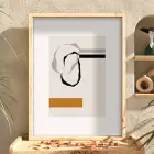 Sarı Dokunuşlu Soyut Denge Doğal Ahşap Çerçeveli Tablo Salon Oturma Odası Duvar Dekoru