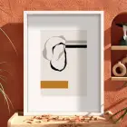 Sarı Dokunuşlu Soyut Denge Beyaz Ahşap Çerçeveli Tablo Dekorasyonu Poster Obje Ev Aksesuarları