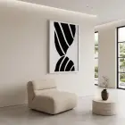Monokrom Şerit Akışı Beyaz Ahşap Çerçeveli Tablo Oturma Odası Duvar Dekoru Poster Obje
