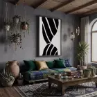 Monokrom Şerit Akışı Siyah Ahşap Çerçeveli Tablo Poster Dekoratif Obje Ev Aksesuarları Modern
