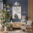 Minimalist Çizgi Form Doğal Ahşap Çerçeveli Tablo Kanvas Görünümlü Salon Oturma Odası Duvar