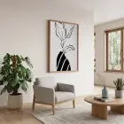 Minimalist Çizgi Form Doğal Ahşap Çerçeveli Tablo Kanvas Görünümlü Salon Oturma Odası Duvar