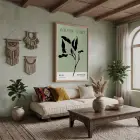Minimalist Botanik Yeşil Sanat Doğal Ahşap Çerçeveli Tablo Bohem İç Mekan Yatak Koridor