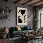Koyu Organik Formlar Doğal Ahşap Çerçeveli Tablo Aksesuarları Modern Sanat İç Mekan Yatak