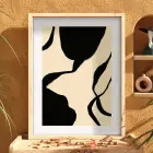Koyu Organik Formlar Doğal Ahşap Çerçeveli Tablo Aksesuarları Modern Sanat İç Mekan Yatak