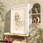 Bej Zeminde Siyah Lekeler Beyaz Ahşap Çerçeveli Tablo Ev Aksesuarları Modern Sanat İç