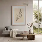 Bej Soyut Bitki Çizimi Doğal Ahşap Çerçeveli Tablo Poster Dekoratif Obje Ev Aksesuarları