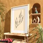 Bej Soyut Bitki Çizimi Doğal Ahşap Çerçeveli Tablo Poster Dekoratif Obje Ev Aksesuarları