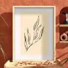 Bej Soyut Bitki Çizimi Doğal Ahşap Çerçeveli Tablo Poster Dekoratif Obje Ev Aksesuarları