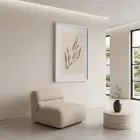 Bej Soyut Bitki Çizimi Beyaz Ahşap Çerçeveli Tablo Görünümlü Salon Oturma Odası Duvar