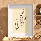 Bej Soyut Bitki Çizimi Beyaz Ahşap Çerçeveli Tablo Görünümlü Salon Oturma Odası Duvar