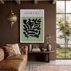Bohem Soyut Yaprak Beyaz Ahşap Çerçeveli Tablo Poster Dekoratif Obje Ev Aksesuarları Modern