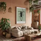 Yeşil Minimalist Figür Doğal Ahşap Çerçeveli Tablo Dekorasyonu Poster Obje Ev Aksesuarları Modern
