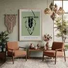 Yeşil Minimalist Figür Doğal Ahşap Çerçeveli Tablo Dekorasyonu Poster Obje Ev Aksesuarları Modern