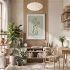 Zeytin Yeşili Minimal Silüet Doğal Ahşap Çerçeveli Tablo Ev Aksesuarları Modern Sanat İç