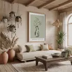 Zeytin Yeşili Minimal Silüet Doğal Ahşap Çerçeveli Tablo Ev Aksesuarları Modern Sanat İç