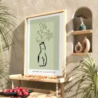 Zeytin Yeşili Minimal Silüet Doğal Ahşap Çerçeveli Tablo Ev Aksesuarları Modern Sanat İç