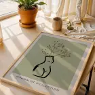 Zeytin Yeşili Minimal Silüet Doğal Ahşap Çerçeveli Tablo Ev Aksesuarları Modern Sanat İç
