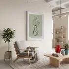 Zeytin Yeşili Minimal Silüet Beyaz Ahşap Çerçeveli Tablo Modern Sanat İç Mekan Yatak