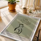 Zeytin Yeşili Minimal Silüet Beyaz Ahşap Çerçeveli Tablo Modern Sanat İç Mekan Yatak