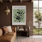 Adaçayı Zeytin Dalı Doğal Ahşap Çerçeveli Tablo Salon Oturma Odası Duvar Dekoru Poster