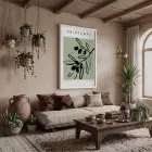 Adaçayı Zeytin Dalı Beyaz Ahşap Çerçeveli Tablo Kanvas Görünümlü Salon Oturma Odası Duvar