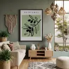 Adaçayı Zeytin Dalı Siyah Ahşap Çerçeveli Tablo Oturma Odası Duvar Dekoru Poster Obje