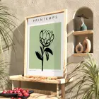 Minimalist Bahar Çizim Doğal Ahşap Çerçeveli Tablo Duvar Dekoru Poster Obje Ev Aksesuarları