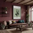Minimalist Bahar Çizim Siyah Ahşap Çerçeveli Tablo Kanvas Görünümlü Salon Oturma Odası Duvar