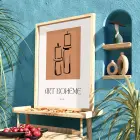 Bohem Mum Formları Doğal Ahşap Çerçeveli Tablo Salon Oturma Odası Duvar Dekoru Poster