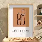 Bohem Mum Formları Doğal Ahşap Çerçeveli Tablo Salon Oturma Odası Duvar Dekoru Poster
