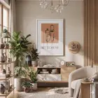 Bohem Mum Formları Beyaz Ahşap Çerçeveli Tablo Modern Sanat İç Mekan Yatak Koridor