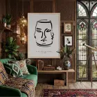 Dengeli Yüzler Çizgi Sanat Doğal Ahşap Çerçeveli Tablo İç Mekan Yatak Koridor Ofis