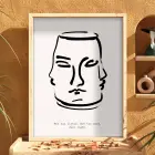 Dengeli Yüzler Çizgi Sanat Doğal Ahşap Çerçeveli Tablo İç Mekan Yatak Koridor Ofis