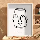 Dengeli Yüzler Çizgi Sanat Beyaz Ahşap Çerçeveli Tablo Poster Dekoratif Obje Ev Aksesuarları