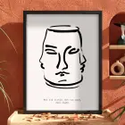 Dengeli Yüzler Çizgi Sanat Siyah Ahşap Çerçeveli Tablo Oturma Odası Duvar Dekoru Poster