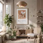 Bohem Terracotta Vazolar Doğal Ahşap Çerçeveli Tablo Ofis Kanvas Görünümlü Salon Oturma Odası