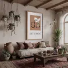 Bohem Terracotta Vazolar Doğal Ahşap Çerçeveli Tablo Ofis Kanvas Görünümlü Salon Oturma Odası