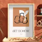 Bohem Terracotta Vazolar Doğal Ahşap Çerçeveli Tablo Ofis Kanvas Görünümlü Salon Oturma Odası