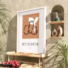 Bohem Terracotta Vazolar Beyaz Ahşap Çerçeveli Tablo Oturma Odası Duvar Dekoru Poster Obje