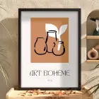 Bohem Terracotta Vazolar Siyah Ahşap Çerçeveli Tablo Modern Sanat İç Mekan Yatak Koridor